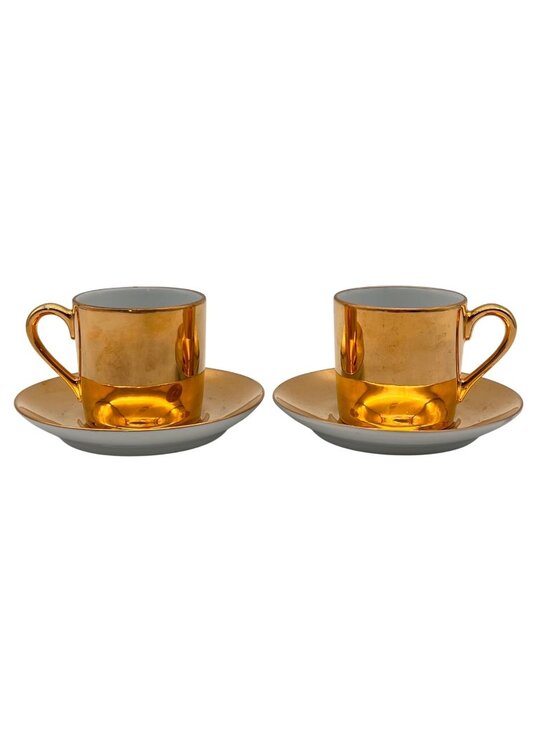 Fitz & Floyd Other - Vintage Fitz & Floyd FF Japan Gold Porcelain Espresso Tea Cup & Saucer Set Of 2